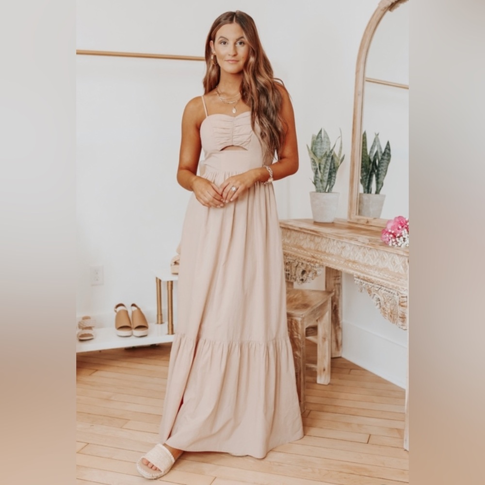 Sweetheart Taupe Beige Ruffle Hem Maxi Dress